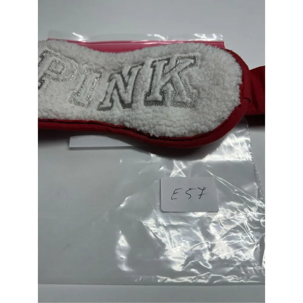 Victoria Secret PINK Eye Mask/Red and White Silver Logo Sherpa